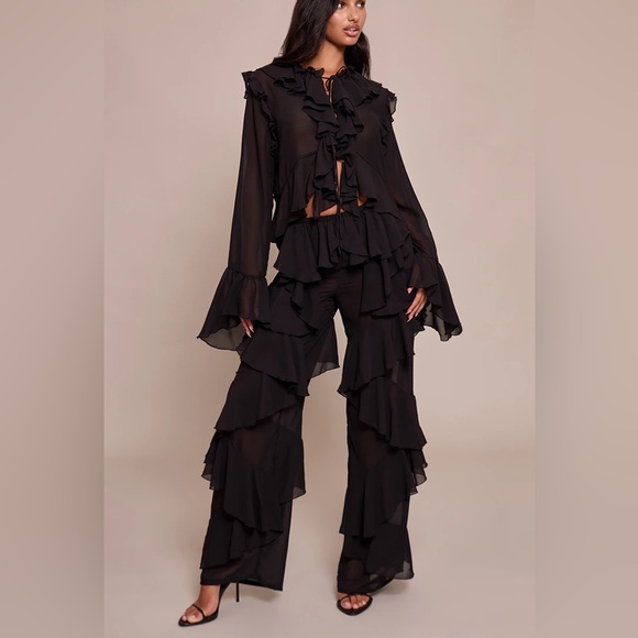 RED 2PCs Ruffled Pant Set - Picture 8 of 15